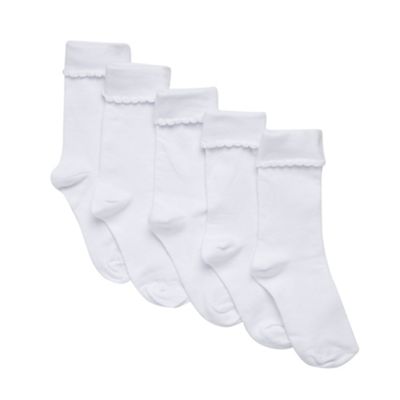bluezoo Pack of five girl's white roll top ankle socks